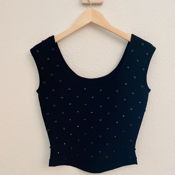 NWOT ANDREA JOVINE Beaded-Embellished Cropped Fine Wool Knit Sleeveless Sweater - Picture 4 of 6